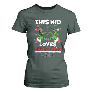 Personalized Funny Christmas Lover T Shirt For Women Custom Kids Name Skeleton Hand Heart TS02 Dark Forest Green Print Your Wear