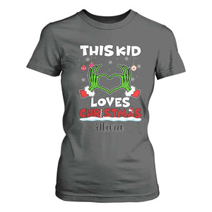 Personalized Funny Christmas Lover T Shirt For Women Custom Kids Name Skeleton Hand Heart TS02 Dark Heather Print Your Wear