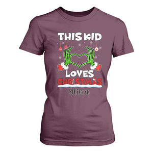 Personalized Funny Christmas Lover T Shirt For Women Custom Kids Name Skeleton Hand Heart TS02 Maroon Print Your Wear