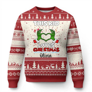 Personalized Funny Xmas Lover Ugly Christmas Sweater Custom Kids Name Skeleton Hand Heart TS02 Red Print Your Wear