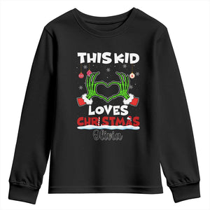 Personalized Funny Christmas Lover Youth Sweatshirt Custom Kids Name Skeleton Hand Heart TS02 Black Print Your Wear