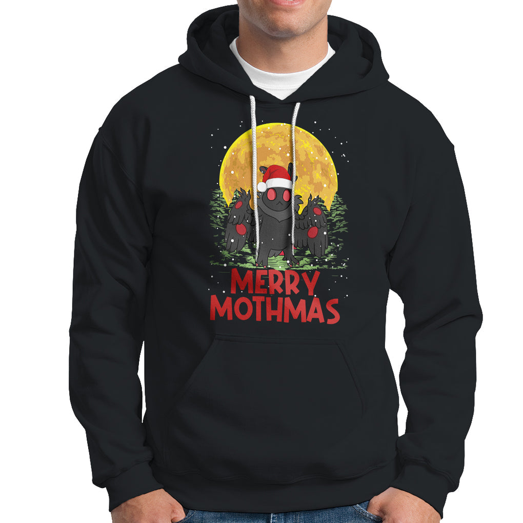 Mothman Christmas Hoodie Funny Merry Mothmas Cryptid Xmas Santa TS02 Black Printyourwear