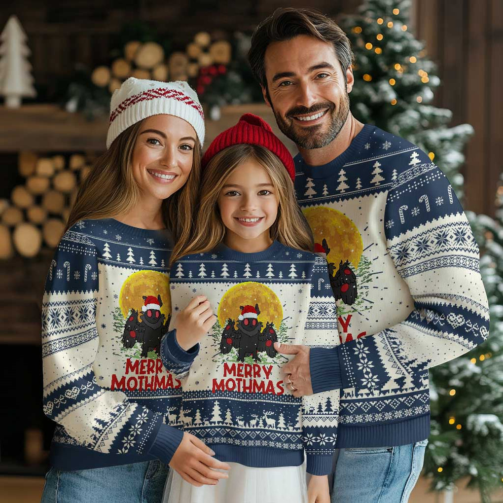 Mothman Xmas Ugly Christmas Sweater Funny Merry Mothmas Cryptid Santa TS02 Navy Print Your Wear