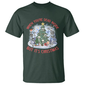 Dancing Skeleton Xmas T Shirt When You're Dead Inside But It's Christmas TS02 Dark Forest Green Printyourwear