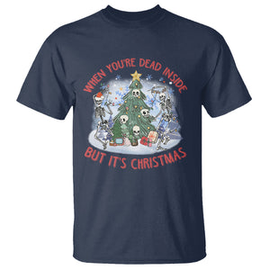 Dancing Skeleton Xmas T Shirt When You're Dead Inside But It's Christmas TS02 Navy Printyourwear