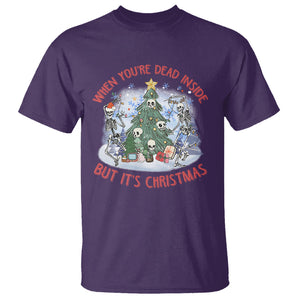 Dancing Skeleton Xmas T Shirt When You're Dead Inside But It's Christmas TS02 Purple Printyourwear