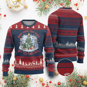 Dancing Skeleton Xmas Ugly Christmas Sweater When You're Dead Inside But It's Christmas TS02 Burgundy Print Your Wear