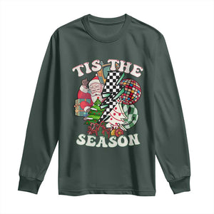 Groovy Christmas Long Sleeve Shirt Tis The Season Retro Santa Vibe TS02 Dark Forest Green Print Your Wear