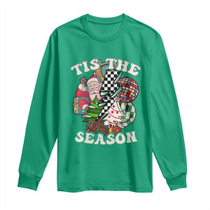 Groovy Christmas Long Sleeve Shirt Tis The Season Retro Santa Vibe TS02 Irish Green Print Your Wear