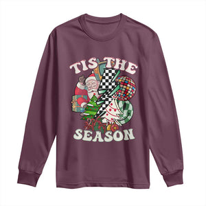 Groovy Christmas Long Sleeve Shirt Tis The Season Retro Santa Vibe TS02 Maroon Print Your Wear