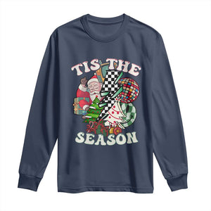 Groovy Christmas Long Sleeve Shirt Tis The Season Retro Santa Vibe TS02 Navy Print Your Wear