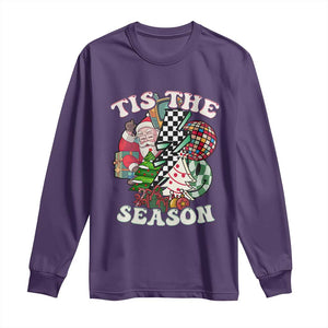 Groovy Christmas Long Sleeve Shirt Tis The Season Retro Santa Vibe TS02 Purple Print Your Wear