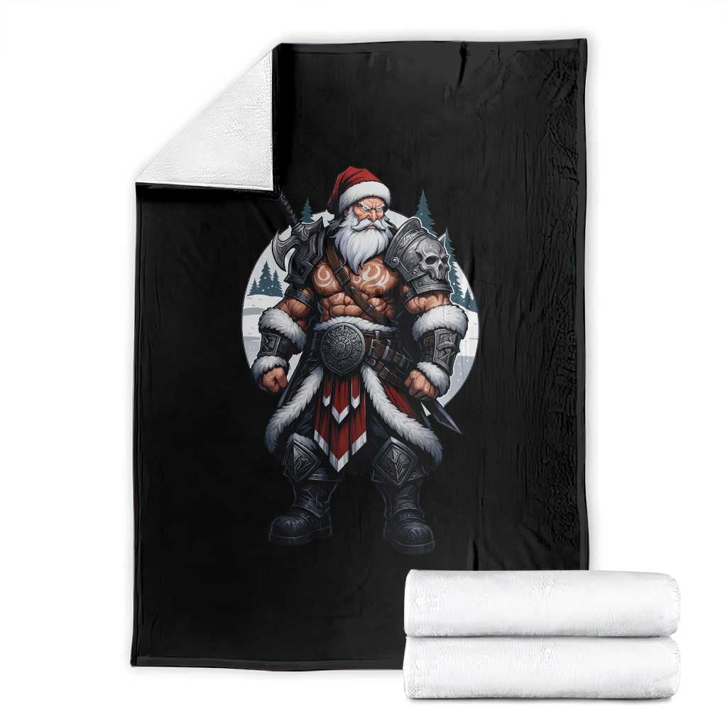 Epic Viking Santa Christmas Throw Blanket Barbarian Style Holiday Warrior Claus TS02 Black Print Your Wear