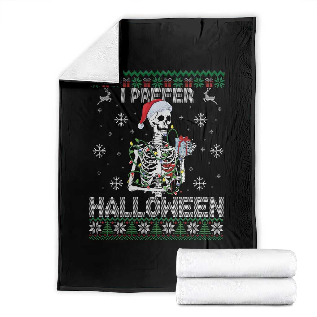 Funny Skeleton Christmas Throw Blanket I Prefer Halloween Spooky Xmas Holiday TS02 Black Print Your Wear