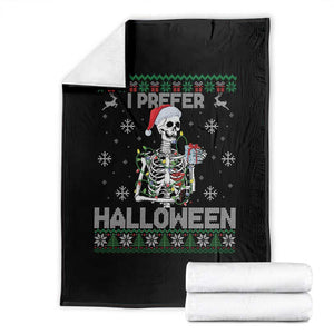 Funny Skeleton Christmas Throw Blanket I Prefer Halloween Spooky Xmas Holiday TS02 Black Print Your Wear