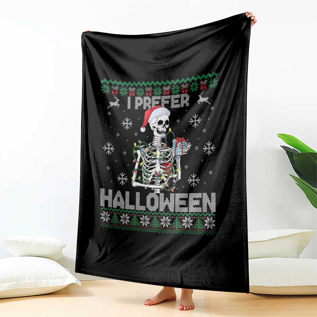 Funny Skeleton Christmas Throw Blanket I Prefer Halloween Spooky Xmas Holiday TS02 Print Your Wear
