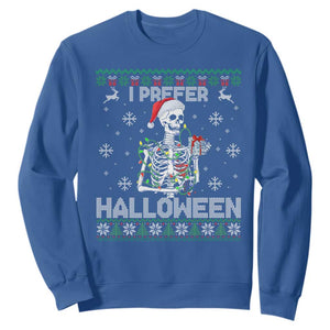 Funny Skeleton Christmas Sweatshirt I Prefer Halloween Spooky Xmas Holiday TS02 Royal Blue Print Your Wear