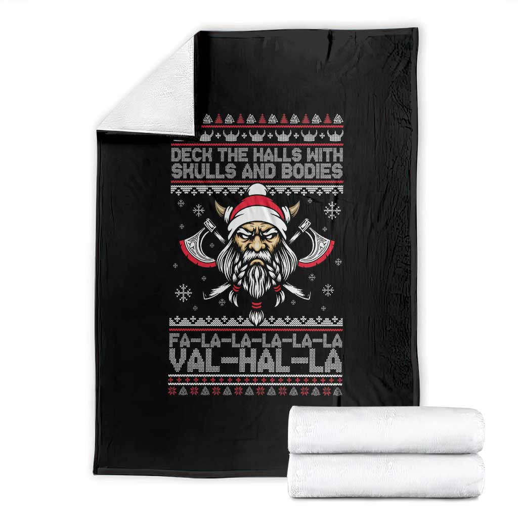 Deck The Halls With Skulls and Bodies Throw Blanket Viking Christmas Fa La La Valhalla TS02 Black Print Your Wear