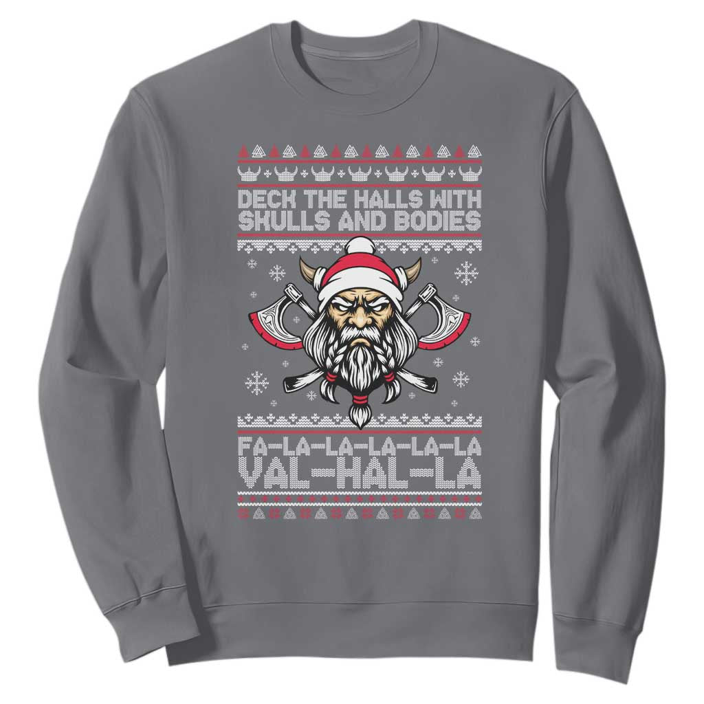 Deck The Halls With Skulls and Bodies Sweatshirt Viking Christmas Fa La La Valhalla TS02 Charcoal Print Your Wear