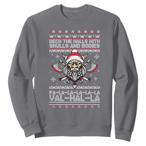 Deck The Halls With Skulls and Bodies Sweatshirt Viking Christmas Fa La La Valhalla TS02 Charcoal Print Your Wear