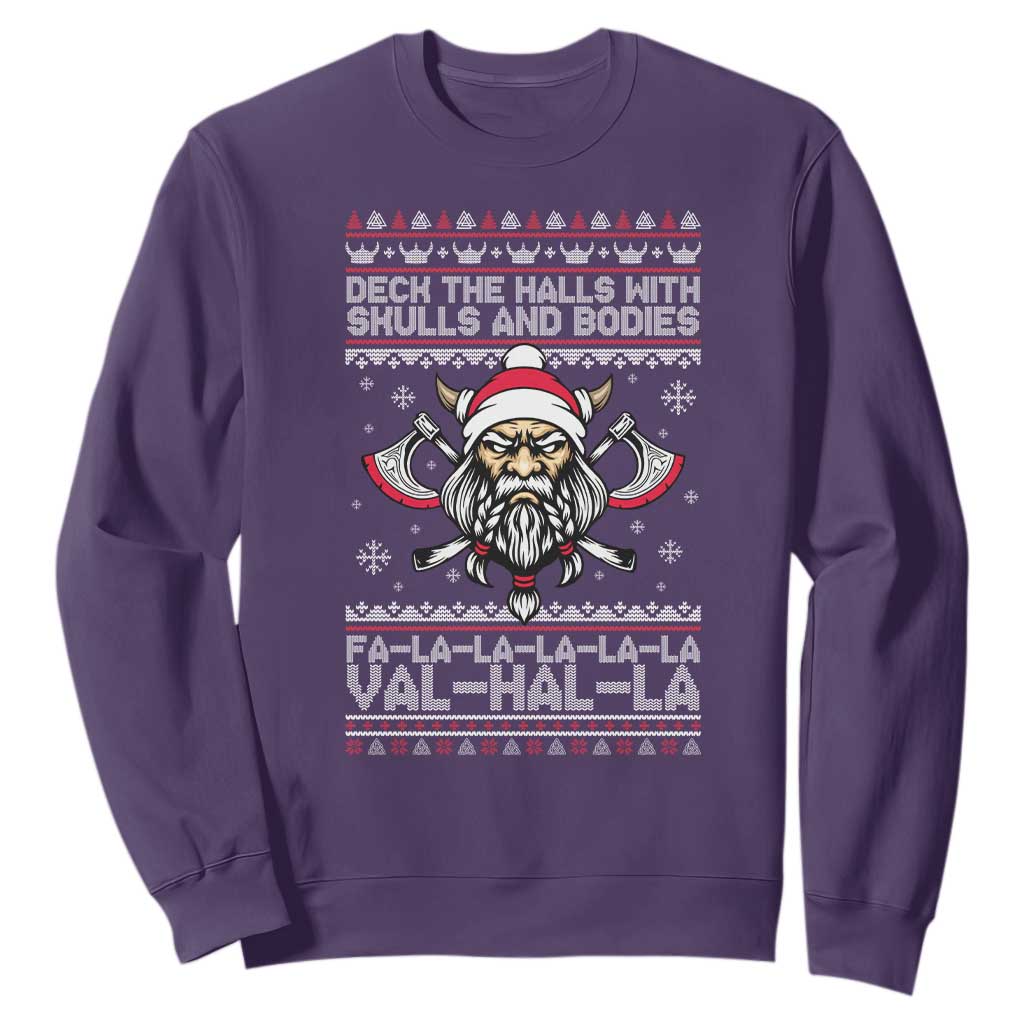 Deck The Halls With Skulls and Bodies Sweatshirt Viking Christmas Fa La La Valhalla TS02 Purple Print Your Wear