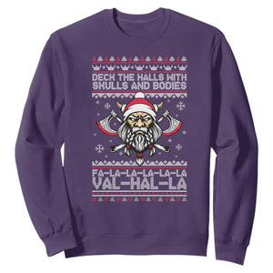 Deck The Halls With Skulls and Bodies Sweatshirt Viking Christmas Fa La La Valhalla TS02 Purple Print Your Wear