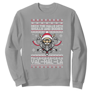 Deck The Halls With Skulls and Bodies Sweatshirt Viking Christmas Fa La La Valhalla TS02 Sport Gray Print Your Wear