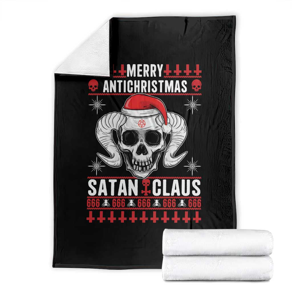 Satan Claus Skull Antichristmas Throw Blanket Dark Humor Holiday 666 Skull and Horns TS02 Black Print Your Wear