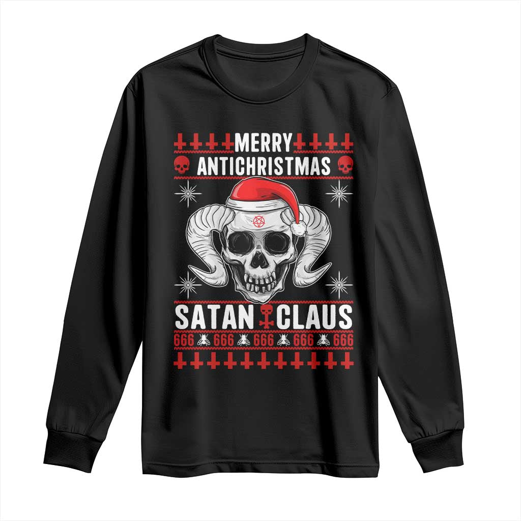 Satan Claus Skull Antichristmas Long Sleeve Shirt Dark Humor Holiday 666 Skull and Horns TS02 Black Print Your Wear