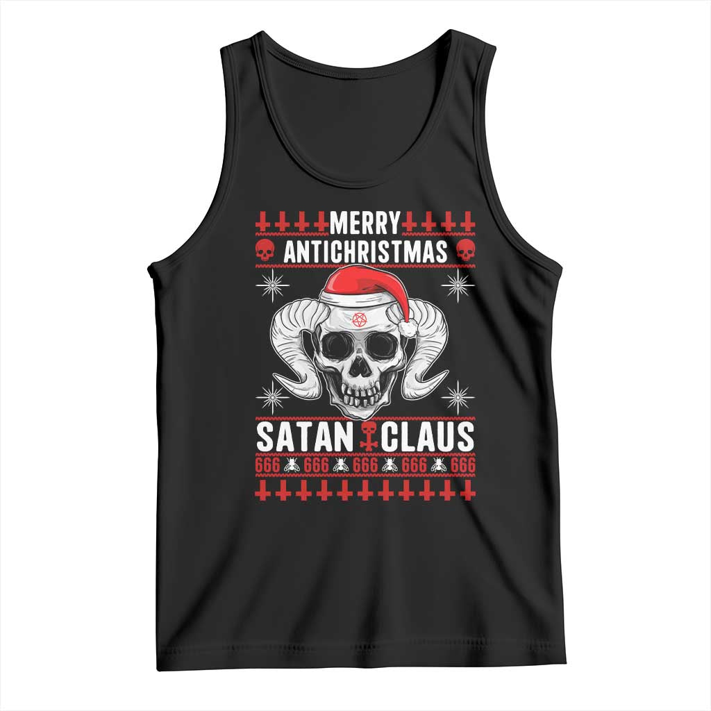 Satan Claus Skull Antichristmas Tank Top Dark Humor Holiday 666 Skull and Horns TS02 Black Print Your Wear