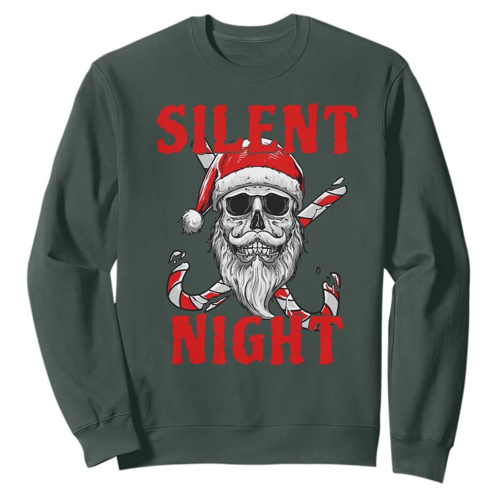 Silent Night Skull Christmas Sweatshirt Creepy Santa Gothic Holiday TS02 Dark Forest Green Print Your Wear