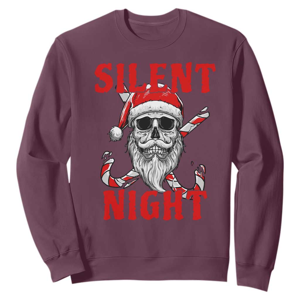 Silent Night Skull Christmas Sweatshirt Creepy Santa Gothic Holiday TS02 Maroon Print Your Wear