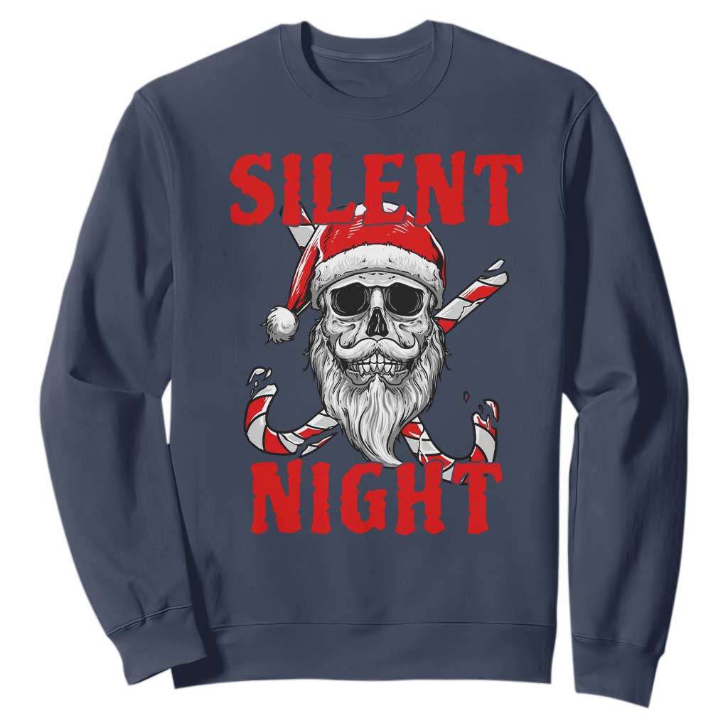 Silent Night Skull Christmas Sweatshirt Creepy Santa Gothic Holiday TS02 Navy Print Your Wear