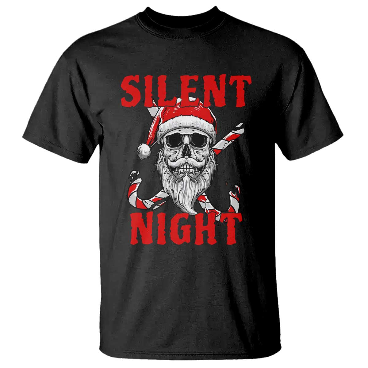 Silent Night Skull Christmas T Shirt Creepy Santa Gothic Holiday TS02 Black Print Your Wear