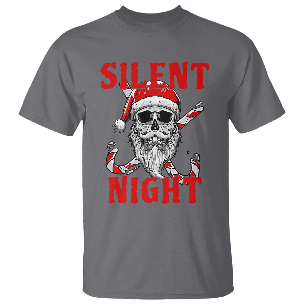 Silent Night Skull Christmas T Shirt Creepy Santa Gothic Holiday TS02 Charcoal Print Your Wear