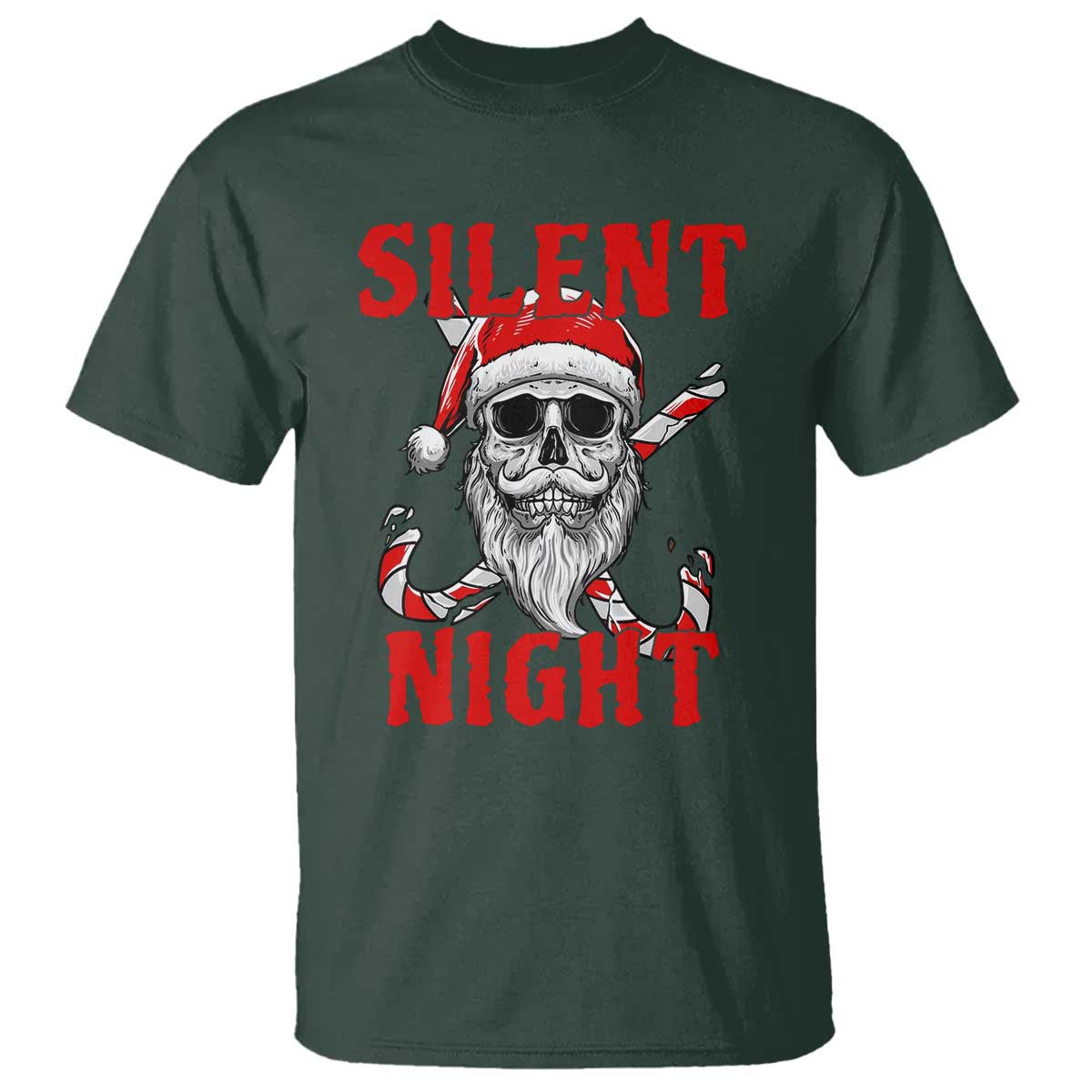 Silent Night Skull Christmas T Shirt Creepy Santa Gothic Holiday TS02 Dark Forest Green Print Your Wear