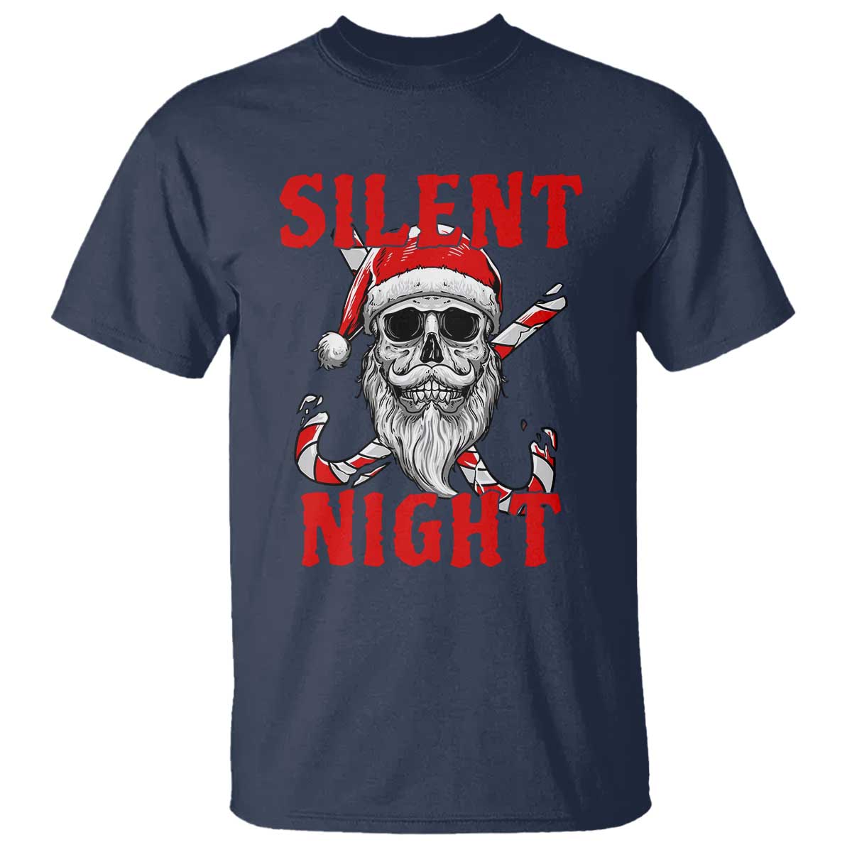 Silent Night Skull Christmas T Shirt Creepy Santa Gothic Holiday TS02 Navy Print Your Wear