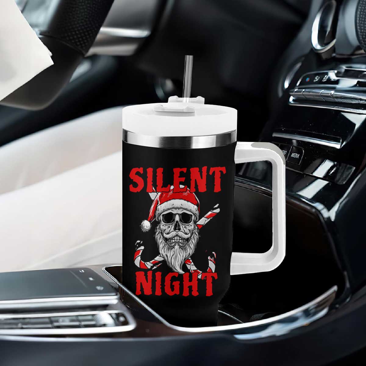 Silent Night Skull Christmas Tumbler With Handle Creepy Santa Gothic Holiday TS02 Print Your Wear