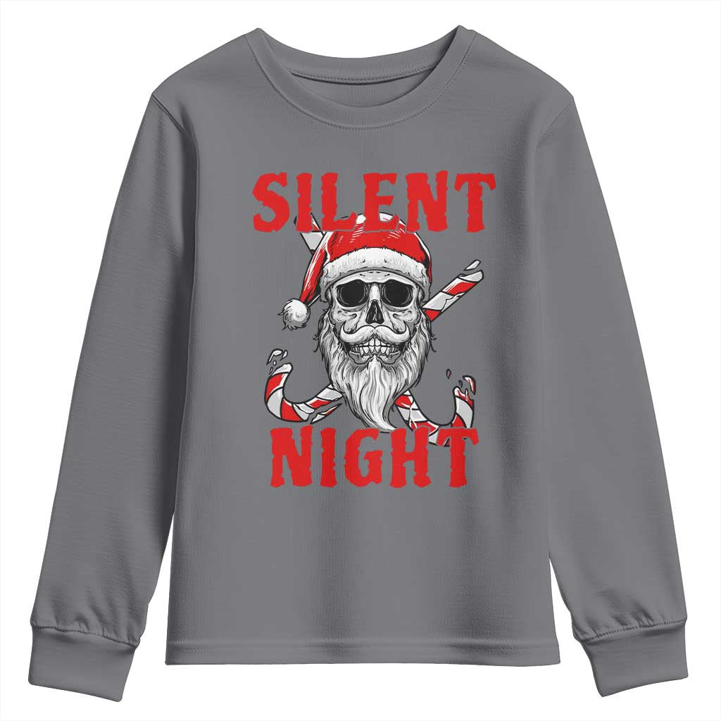 Silent Night Skull Christmas Youth Sweatshirt Creepy Santa Gothic Holiday TS02 Charcoal Print Your Wear