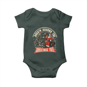 Christmas Trump Cowboy Baby Onesie Rocking Around The Xmas Tree Horse Rider Santa Donald TS02 Dark Forest Green Print Your Wear