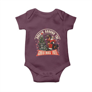 Christmas Trump Cowboy Baby Onesie Rocking Around The Xmas Tree Horse Rider Santa Donald TS02 Maroon Print Your Wear