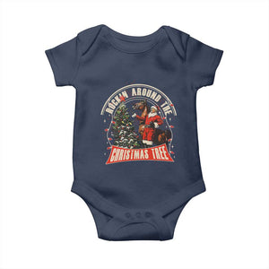 Christmas Trump Cowboy Baby Onesie Rocking Around The Xmas Tree Horse Rider Santa Donald TS02 Navy Print Your Wear