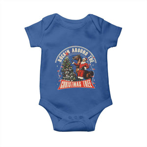 Christmas Trump Cowboy Baby Onesie Rocking Around The Xmas Tree Horse Rider Santa Donald TS02 Royal Blue Print Your Wear