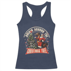 Christmas Trump Cowboy Racerback Tank Top Rocking Around The Xmas Tree Horse Rider Santa Donald TS02 Navy Print Your Wear