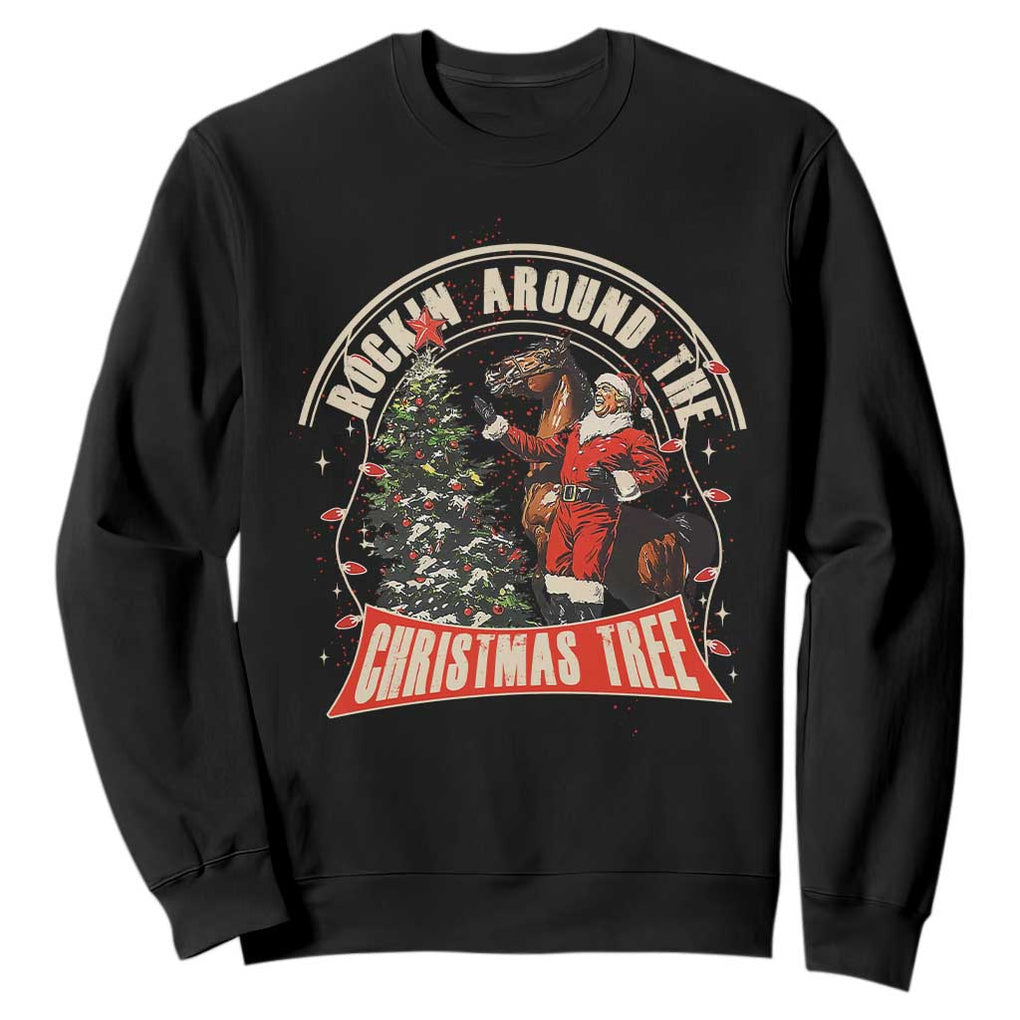 Christmas Trump Cowboy Sweatshirt Rocking Around The Xmas Tree Horse Rider Santa Donald TS02 Black Print Your Wear