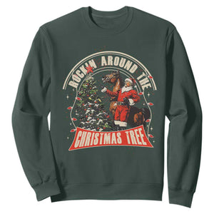 Christmas Trump Cowboy Sweatshirt Rocking Around The Xmas Tree Horse Rider Santa Donald TS02 Dark Forest Green Print Your Wear