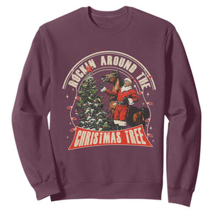 Christmas Trump Cowboy Sweatshirt Rocking Around The Xmas Tree Horse Rider Santa Donald TS02 Maroon Print Your Wear