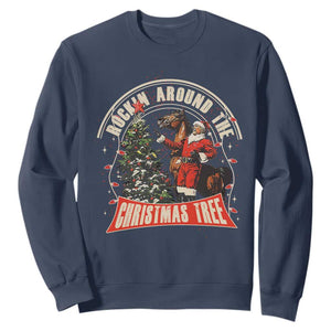 Christmas Trump Cowboy Sweatshirt Rocking Around The Xmas Tree Horse Rider Santa Donald TS02 Navy Print Your Wear