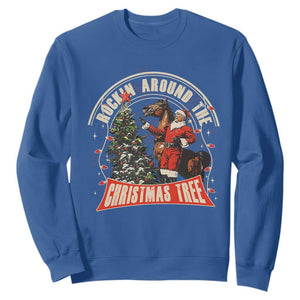 Christmas Trump Cowboy Sweatshirt Rocking Around The Xmas Tree Horse Rider Santa Donald TS02 Royal Blue Print Your Wear