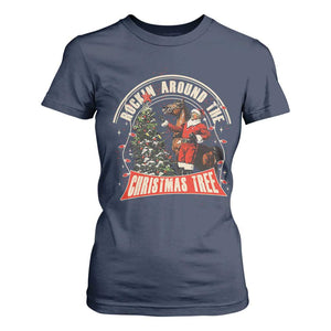 Christmas Trump Cowboy T Shirt For Women Rocking Around The Xmas Tree Horse Rider Santa Donald TS02 Navy Print Your Wear